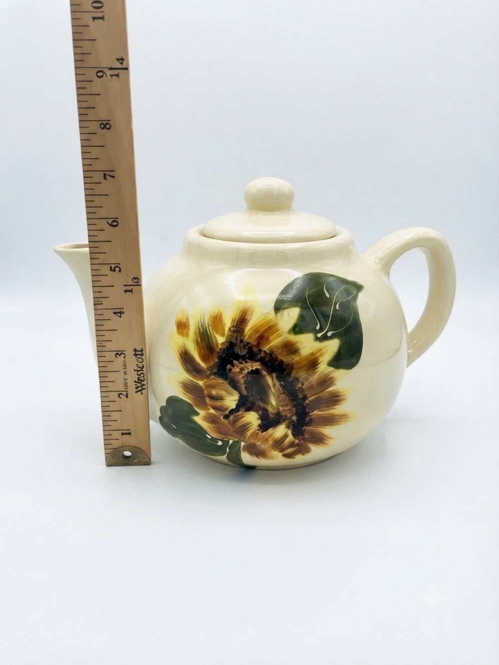 Cream Ceramic Teapot with Hand-Painted Sunflower